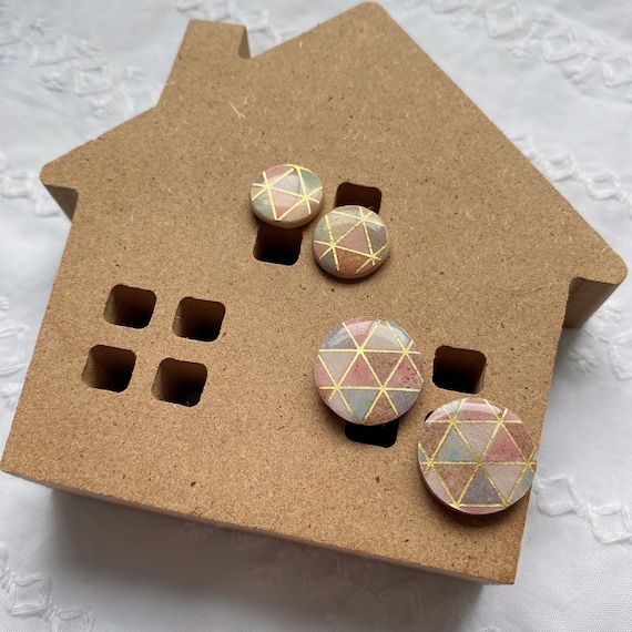 Geometric polymer clay studs| Japanese Washi paper clay earrings| lightweight Stud| Handmade clay gift| Minimalist gifts |Jewelry gift