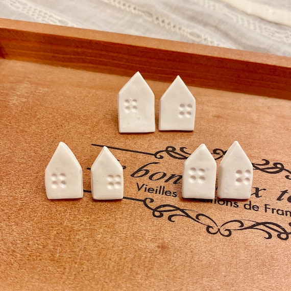 Nordic Minimalist White house Studs•Polymer Clay tiny ouse Studs•Christmas Village Houses Earrings•Handmade sweet home Stud•Housewarming
