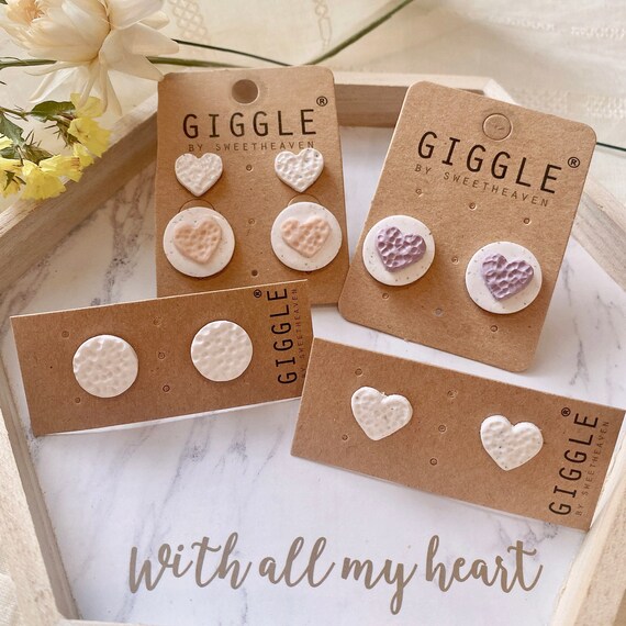 Handmade Polymer Clay Stud Pack|  Polymer Clay Earrings | Pastel heart Stud| Bridesmaid gift | Personalize Valentines gifts for her