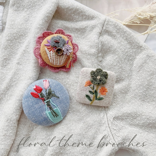 Embroidery Brooch Pin,Handmade embroidered Pin, Jacket Brooch Pin, Small floral Scarf Pin, 3D Flower Brooch Pins,Wedding gift,gift for mom
