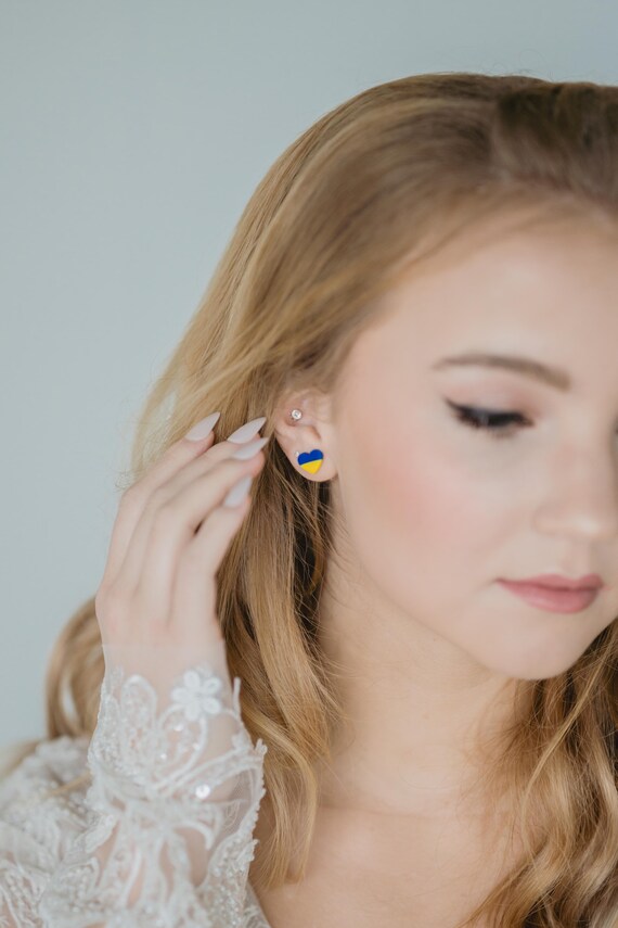 Ukraine Clay Heart Studs, Ukraine Fundraiser, Ukraine flag stud earrings, Stand with Ukraine, Ukraine Flag studs, support Ukraine Earrings