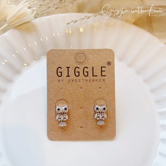 Owl dangle crystal earrings| Clear cubic crystal clip owl studs| Dainty owl stud| Owl dangling silver posts stud|Bridesmaid gift for her