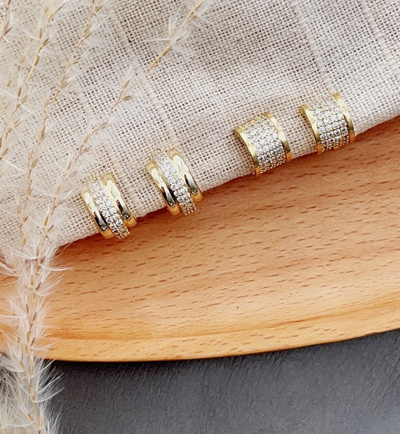Dainty 18K gold cubic crystal clip on earrings| Crystal No Piercing Jewelry|Wedding bridesmaid clip on stud|Hoop Clip on stud| gift for her