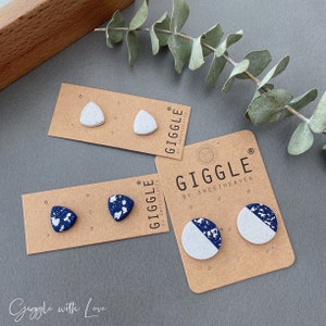 Aretes de arcilla polimérica de plata azul marino/ Aretes de arcilla polimérica de color azul marino/ Aretes redondos de granito con forma de galaxia/ Aretes delicados y livianos/ Regalos personalizados para ella