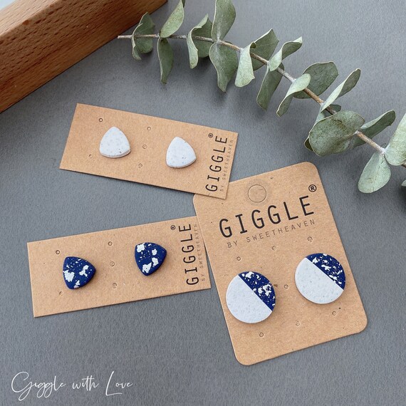 Blue Silver Polymer Clay Studs| Navy Polymer Clay Earrings| Round Granite Galaxy Studs| Dainty Stud lightweight| Personalized gifts for her