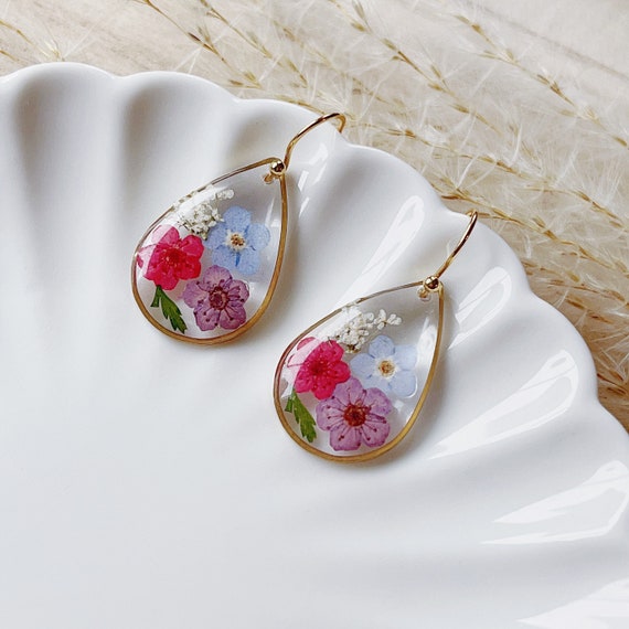 Pressed flower earring• Eternal Dried flower earring• Baby breath earring• Forget me not dangle Earring• gift for mom • Valentines Day Gift