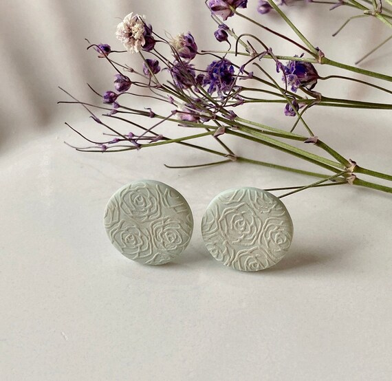 Handmade Polymer Clay Studs|  Rose Polymer Clay Earrings| Round sage rose pattern Stud| Dainty Stud lightweight | Personalized gifts for her