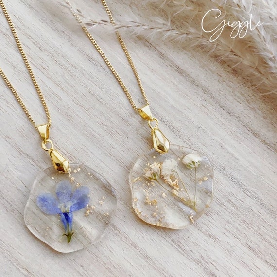 Babys Breath Necklace |Forget me not Necklace|Real Pressed Flower Necklace| Bridal Shower favor| Eternal flower Jewelry | Bridesmaid gift