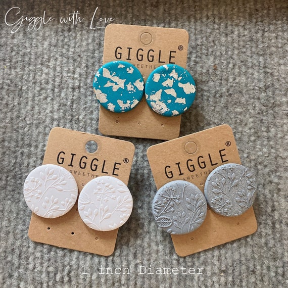 Handmade Large Polymer Clay Studs| Polymer Clay Earrings| Big Round Gold Map mini Studs|Statement clay earrings | Personalized gifts for her