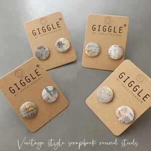 clous de style vintage | Goujons en argile polymère| Bijoux style scrapbooking | Boucles d'oreilles en papier Washi | Cadeau pour scrapbookers | Goujons légers délicats
