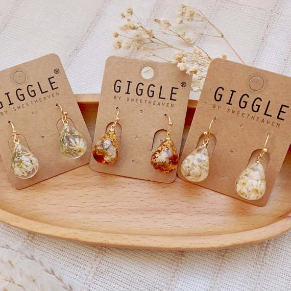 Pressed flower earring• Eternal Dried flower earring• Baby’s breath earring• Real Flower Dangle Earring• gift for mom • Valentines Day Gift