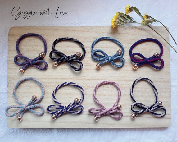 Ribbon Hair Tie | Stripe bow Hair Ties | Ribbon Hair Elastic | Colorful bow Hair Tie Bracelets | Friendship Hair Ties | Ribbon Hair Pony