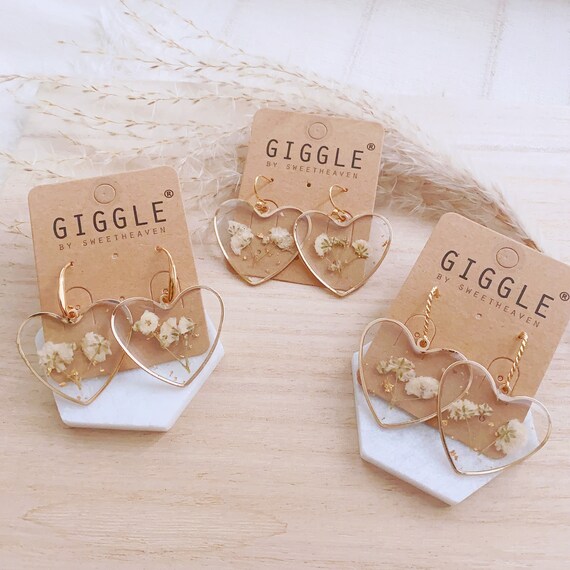 Dried flower earrings| Babys Breath| Forget me not Earrings|Lavender Earrings| Real Flower Heart Earrings| Gift for her| Valentines Day Gift