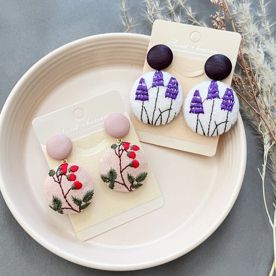 Floral Embroidery Earring| Handmade Dangle Flower Earrings| Embroidery gift|flower gift for mom|Gift for bridesmaids|flower thank you gifts