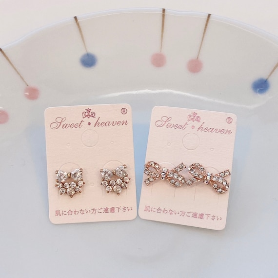 Rose gold ribbon earrings| Dainty crystal bow stud| Vintage rose gold color ribbon stud| mini crystal stud| gift for her| minimalist stud