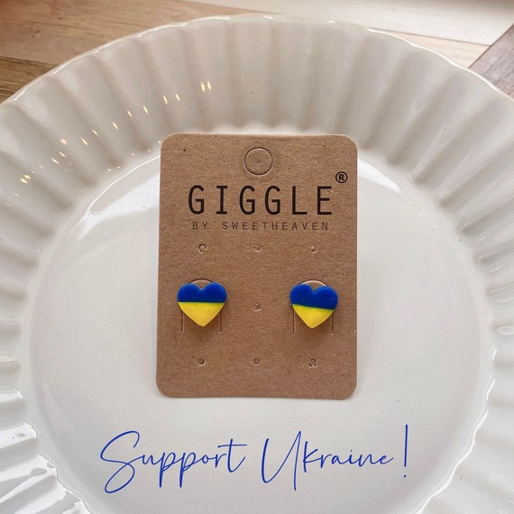 Ukraine Clay Heart Studs, Ukraine Fundraiser, Ukraine flag stud earrings, Stand with Ukraine, Ukraine Flag studs, support Ukraine Earrings