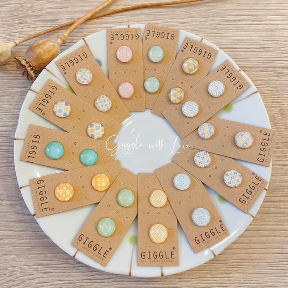 Handmade Resin Stud Pack| Japan washi paper earrings| Round pattern Studs| Small dome Studs| Personalized earrings|Minimalist stud