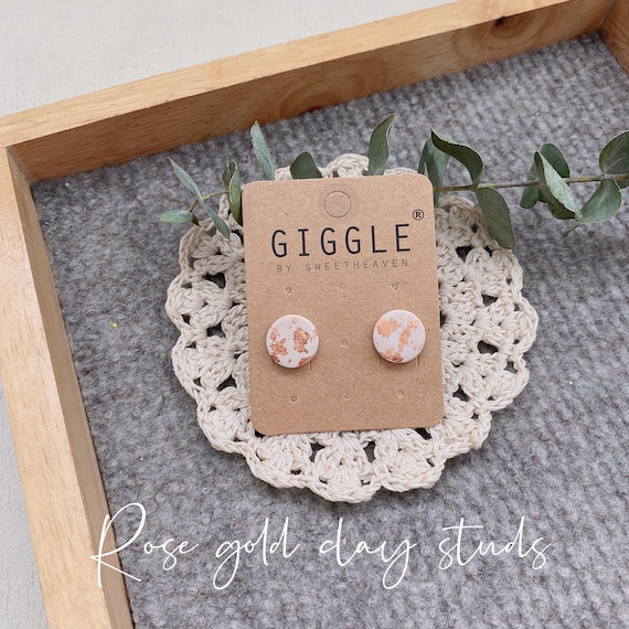 Handmade Polymer Clay Studs | Polymer Clay Earrings| Round Rose gold Stud| Dainty Stud lightweight | Bridesmaid gifts | Personalize gift