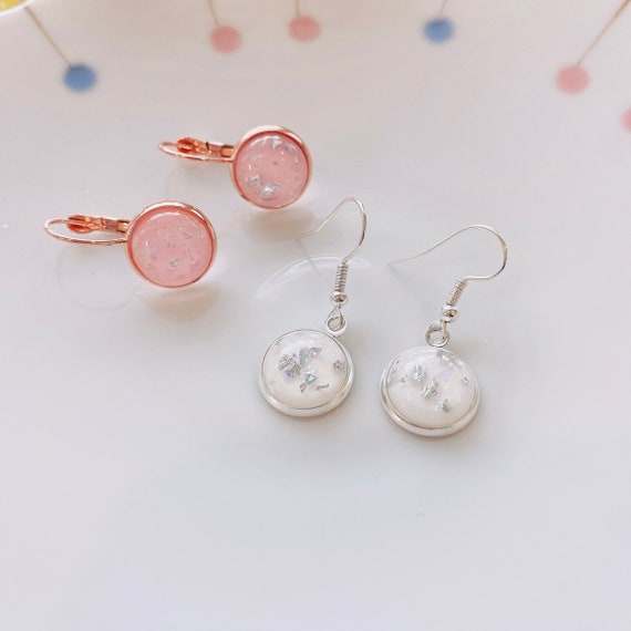 Handmade Silver leaf round stud | rose gold minimalist small stud| winter geometric stud| Minimalist resin stud| Personalized Christmas gift