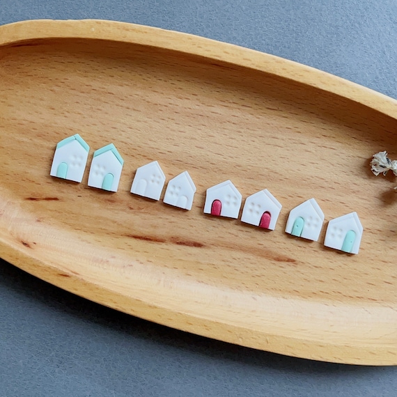 Nordic Minimalist White house Studs• Polymer Clay tiny house Studs•Custom Village House Earrings•Handmade Gift for realtor•Housewarming gift
