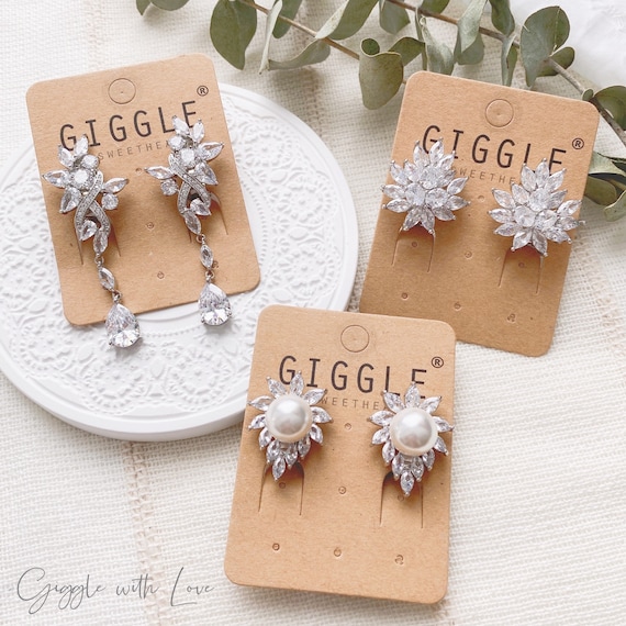 Clear cubic crystal clip on earrings| Pearl clip on stud|no pierce Jewelry|Wedding bridesmaid clip on stud| Clip on earrings| gift for her