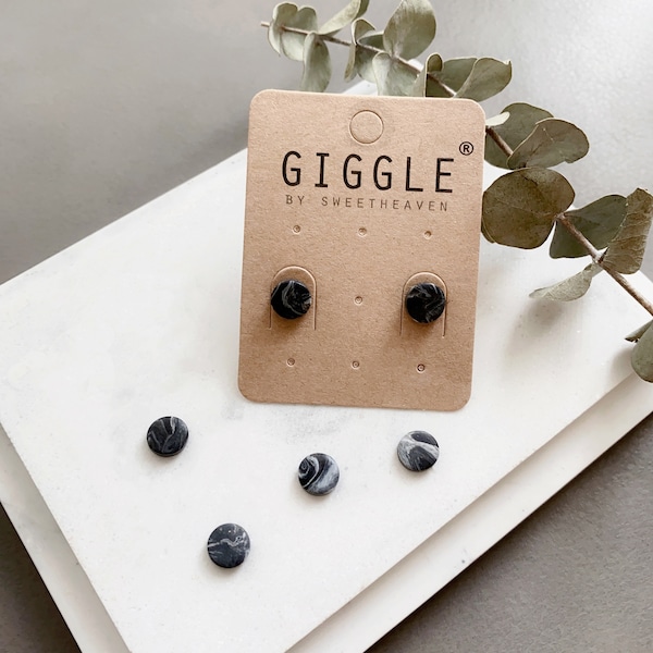 Unisex Clay Studs| Tiny Polymer Clay Earrings| Round mini black Marble Stud Stud| Dainty lightweight clay Earring| Personalized stud for him