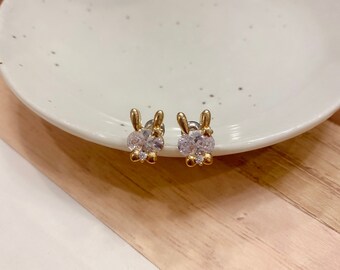 Rabbit Bow Gold Earrings | Crystal Rabbit | Rabbit Cubic