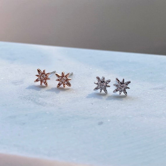 Rose Gold Star Studs, Mini silver flower Geometric Stud Earrings, Starlight Dainty Studs,Rose Gold Earrings, Star Studs, Bridesmaids gifts