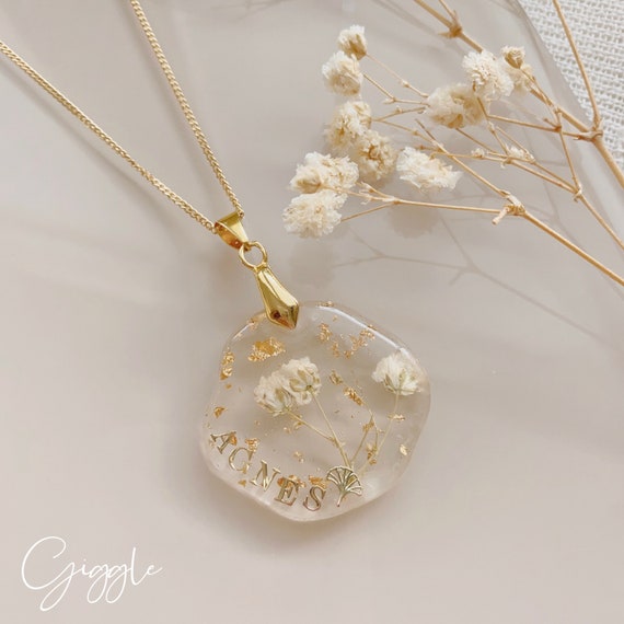 Babys Breath Necklace| Forget me not Necklace|Custom Pressed Flower Necklace|Personalize Real Flower Necklace|Valentines Gift|gift for mom