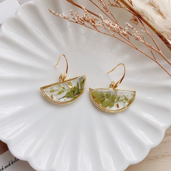 Dried flower earrings, Handmade flower earrings,Pressed flower earrings for Bridesmaid, Real Flower Earrings, Mother’s day gift, for wife