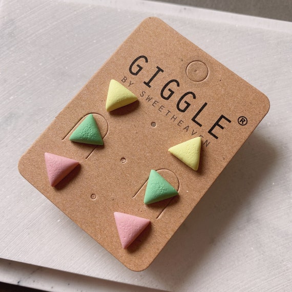 Handmade Polymer Clay Stud Packs| Polymer Clay Earrings| Round Triangle geometric Stud| Dainty Stud lightweight| Mini Minimalist clay studs
