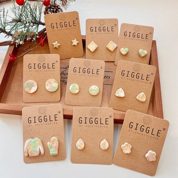 Handmade Polymer Clay Stud Pack|  Polymer Clay Earrings | geometric gold map Stud| Dainty Minimalist Christmas| Personalized gifts for her