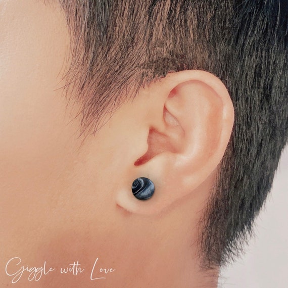 Unisex Clay Studs| Tiny Polymer Clay Earrings| Round mini black Marble Stud Stud| Dainty lightweight clay Earring| Personalized stud for him