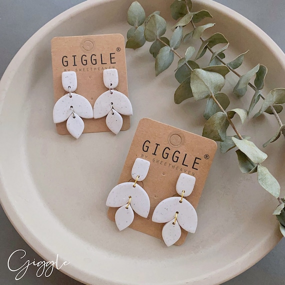 White Granite Earrings, Minimalist Handmade Jewelry, Clay Earrings, Polymer Clay Earrings, Bridal Earrings, personalize gift for her