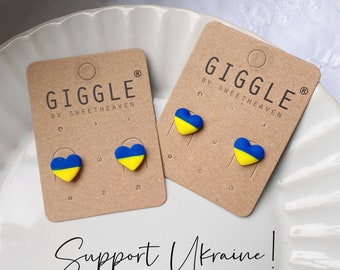 Ukraine Clay Heart Studs, Ukraine Fundraiser, Ukraine flag stud earrings, Stand with Ukraine, Ukraine Flag studs, support Ukraine Earrings