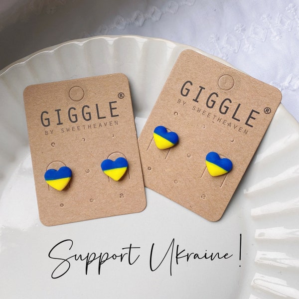 Ukraine Clay Heart Studs, Ukraine Fundraiser, Ukraine flag stud earrings, Stand with Ukraine, Ukraine Flag studs, support Ukraine Earrings