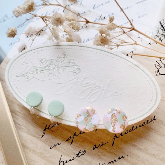 Handmade Polymer Clay clip ons|  Painless clay clip on studs | Round Gold Map mini clip ons| Mommy daughter dainty clip on studs| wedding