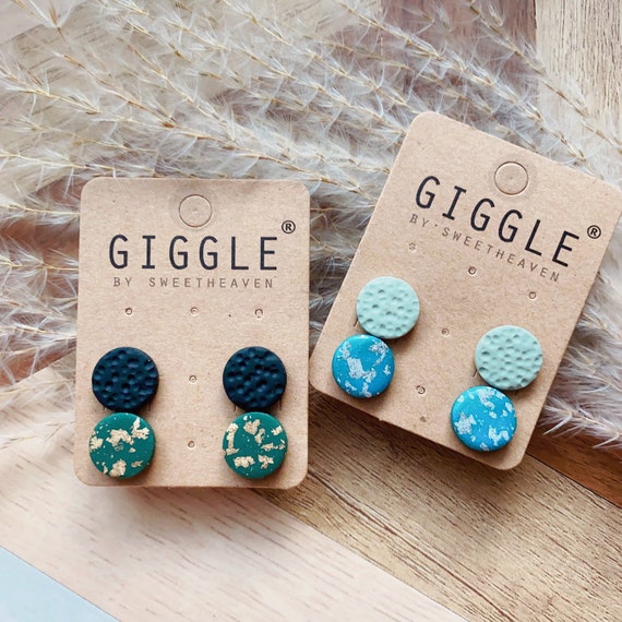 Handmade Polymer Clay Stud Packs| Teal Polymer Clay Earrings | Round Gold Map mini studs| Unisex earrings | Custom stud | Personalized gifts