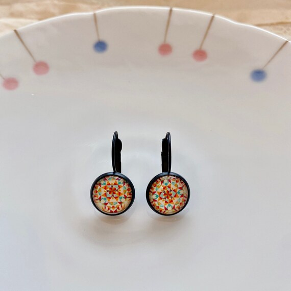 classic round totem stud| ethnic glass resin stud| winter geometric sparkle stud| Boho Chic Minimalist| Personalized Christmas gift for her