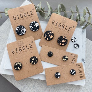 Unisex Polymer Clay Stud Packs| Polymer Clay Silver Earrings | Round Rose Gold Map mini Studs| Faux gauges| Personalized gifts for her