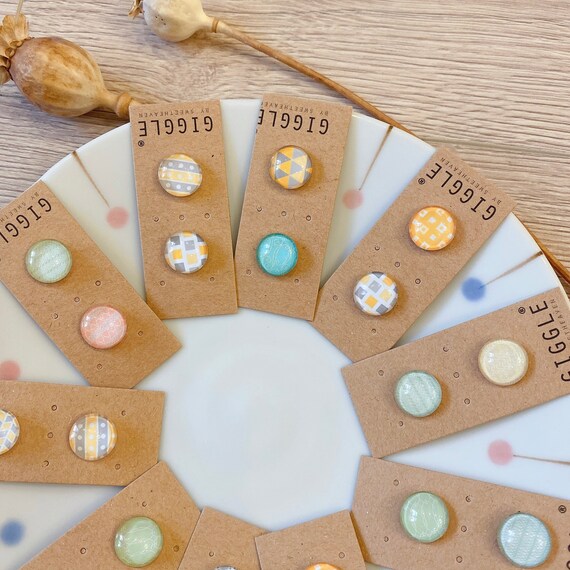 Pastel round stud Pack|  Glass geometric earrings| Round pattern Studs| Small circle Studs| Mix and match studs| personalized gifts for her