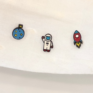 Fun Astronaut stud pack / Rocket, Astronaut, Moon earring set/ Hand painted statement stud / Minimalist dainty/ gifts for her