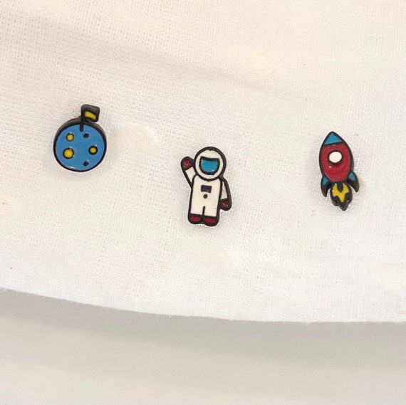 Fun Astronaut stud pack / Rocket, Astronaut, Moon earring set/ Hand painted statement stud / Minimalist dainty/ gifts for her