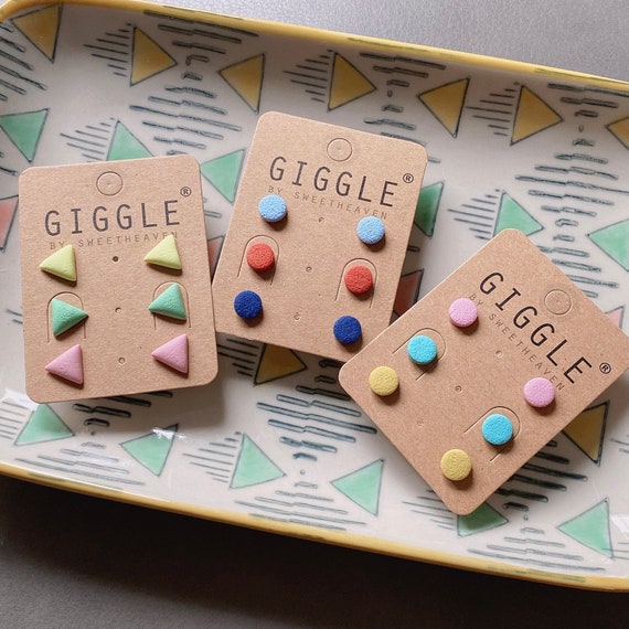Handmade Polymer Clay Stud Packs| Polymer Clay Earrings| Round Triangle geometric Stud| Dainty Stud lightweight| Mini Minimalist clay studs