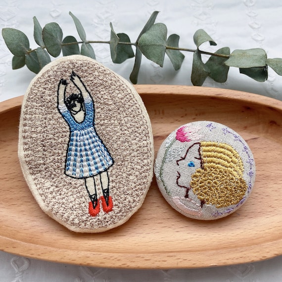 Embroidery Brooch Pin| Handmade girl embroidered Pin |Party Coat Jacket Brooch Pin | Small Fun Scarf Pin| Tote Pins | Flower Brooch Pins