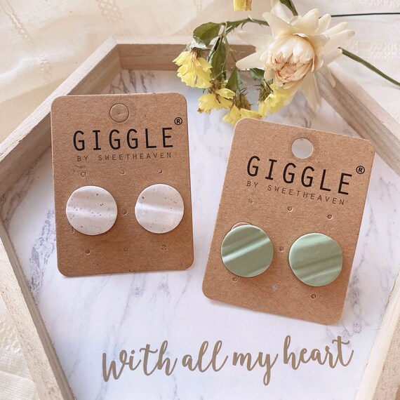 Round Sage Polymer Clay Earrings|Handmade Polymer Clay Stud Pack| white speckled Stud| Dainty Stud lightweight| gifts for her