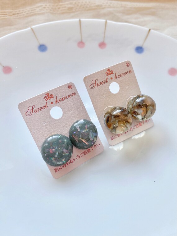 Resin Seashell earrings| Round sea shell sequins embedded studs|clear shell earrings| large circle studs| statement stud| gift for her