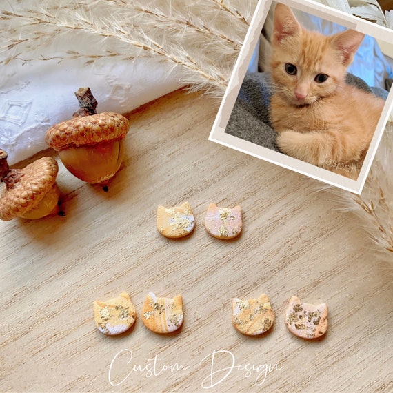 Polymer Clay Cat Studs • Cat Earrings • Custom Cat face earrings • Cat Gift • Cat Lover Gift • Cat Memorial • Gift for Cat Mom