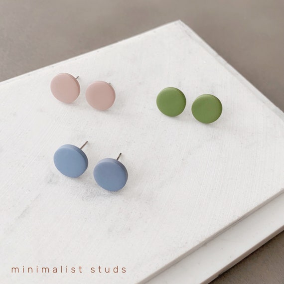 Unisex Clay Studs|Faux gauges| Polymer Clay Earrings|Round Matte mini black Studs|Dainty lightweight clay stud|Personalized stud for him