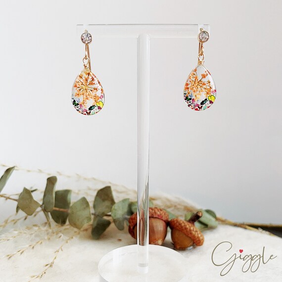 Dried flower earrings| Ann’s lace earrings|Eternal Presses flower clip ons| Real Flower Drop Earrings| Gift for mom| Bridesmaid Gift
